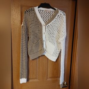Buckle Cream and Tan Sweater Cardigan